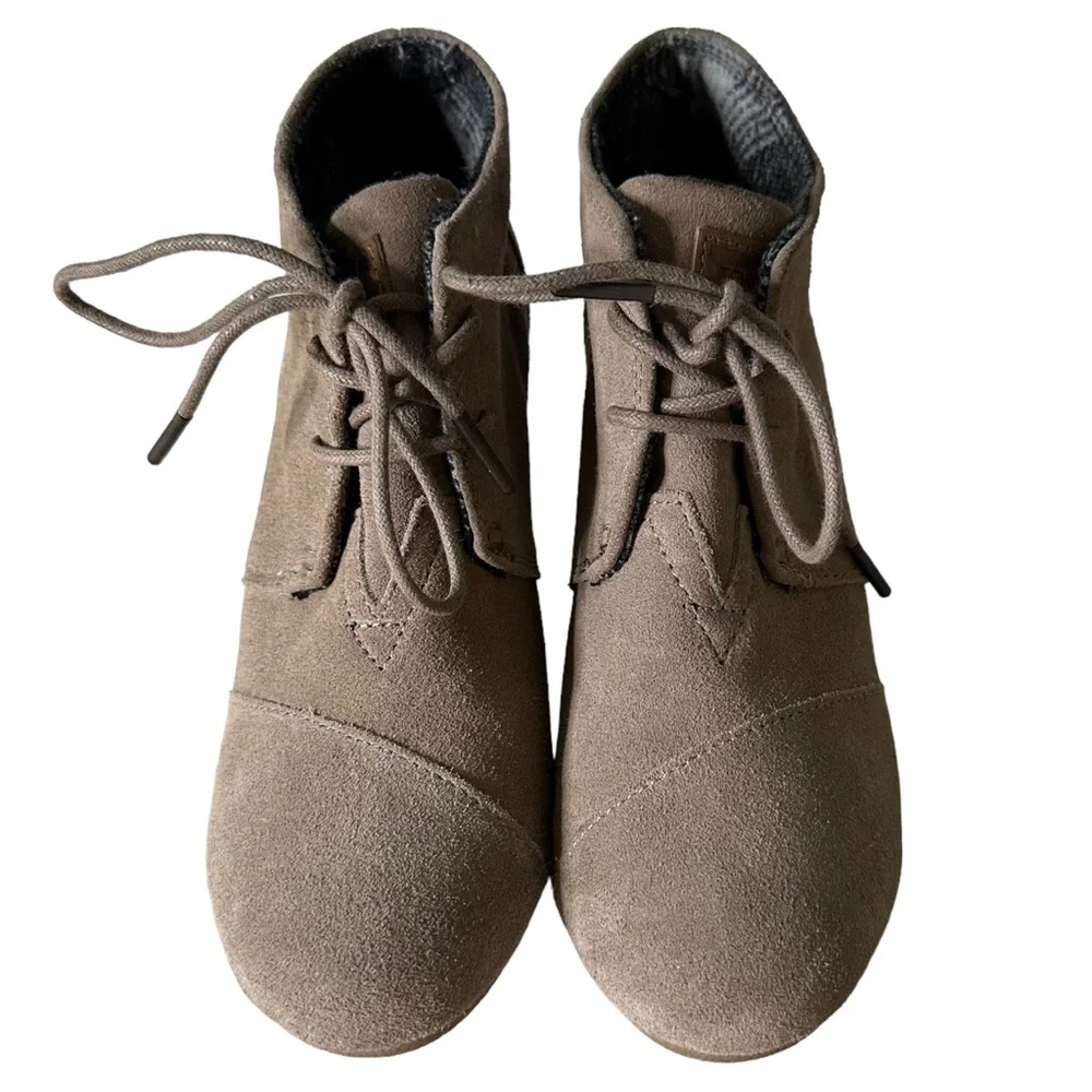 TOMS Ankle Booties Suede Leather Lace Up Wedges Women's‎ Shoes Size 8